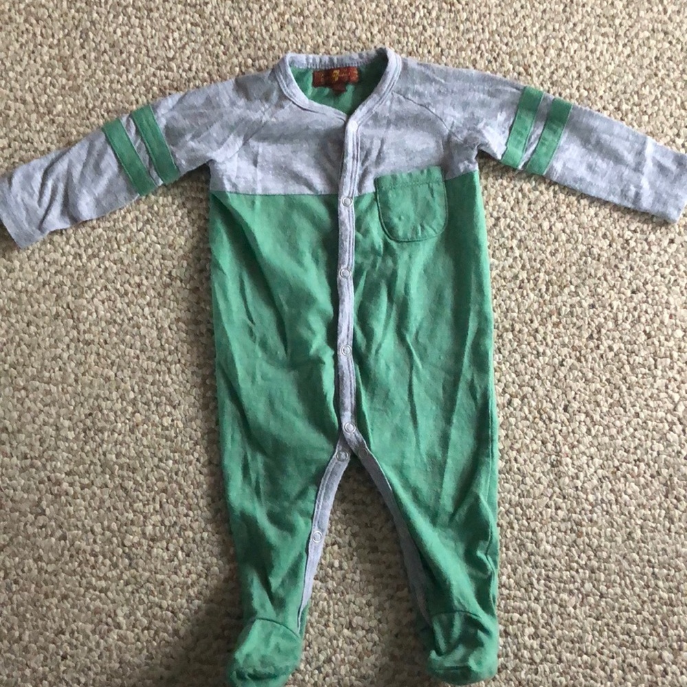 Green and grey button footed PJs